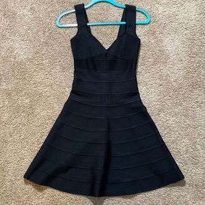 Herve Leger Icon Flared Bodycon Dress, Black bandage fit and flare